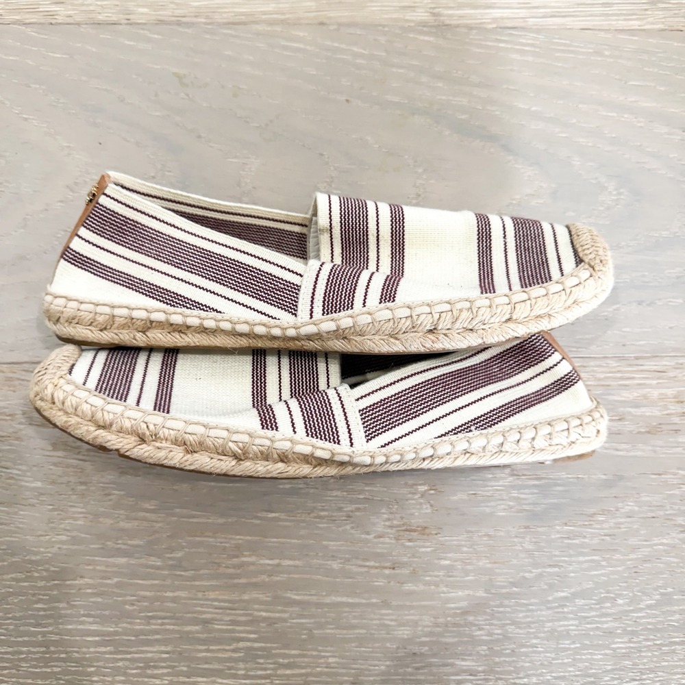 Tory Burch Awning Nautical Boho Stripe Maroon Espadrilles Shoes Slip On 10 - Picture 5 of 8